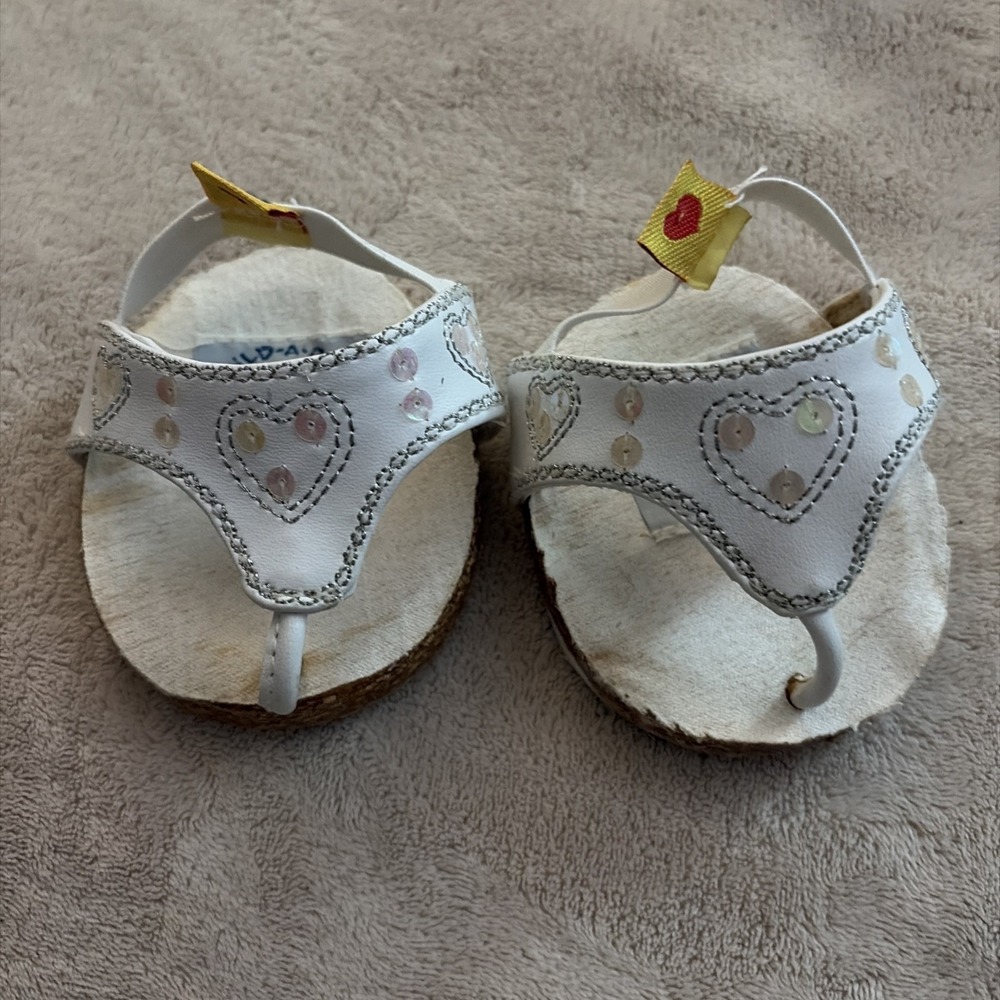 Build A Bear Workshop White Sequin Heart Sandals For Stuffed Animals